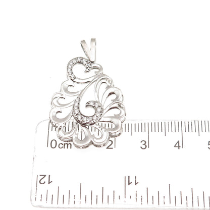 925 Sterling Silver Round-Cut C Z Swirl Charm Pendant