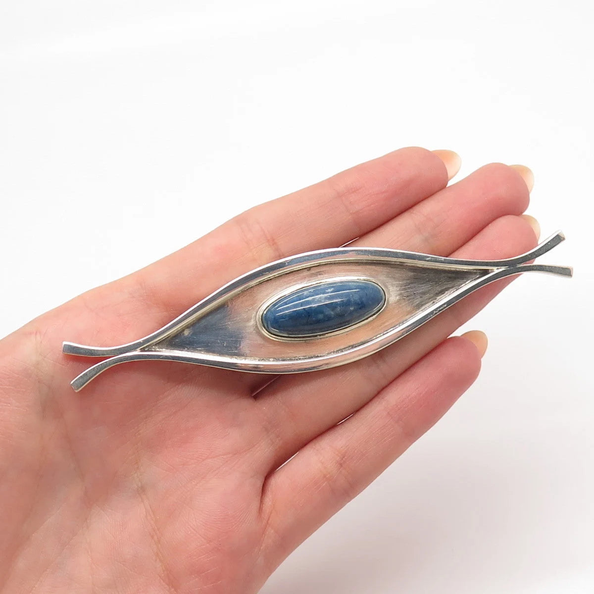 925 Sterling Silver Vintage Real Sodalite Gemstone Modernist Pin Brooch