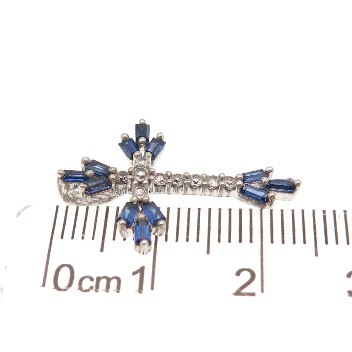 925 Sterling Silver Real White Topaz & Lab-Created Sapphire Cross Slide Pendant