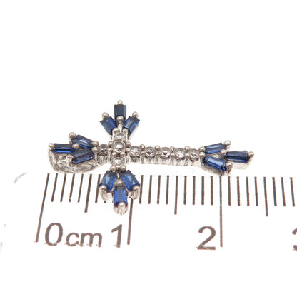 925 Sterling Silver Real White Topaz & Lab-Created Sapphire Cross Slide Pendant