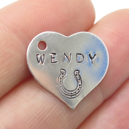 925 Sterling Silver Vintage "Wendy" Personalized Horseshoe Heart Pendant