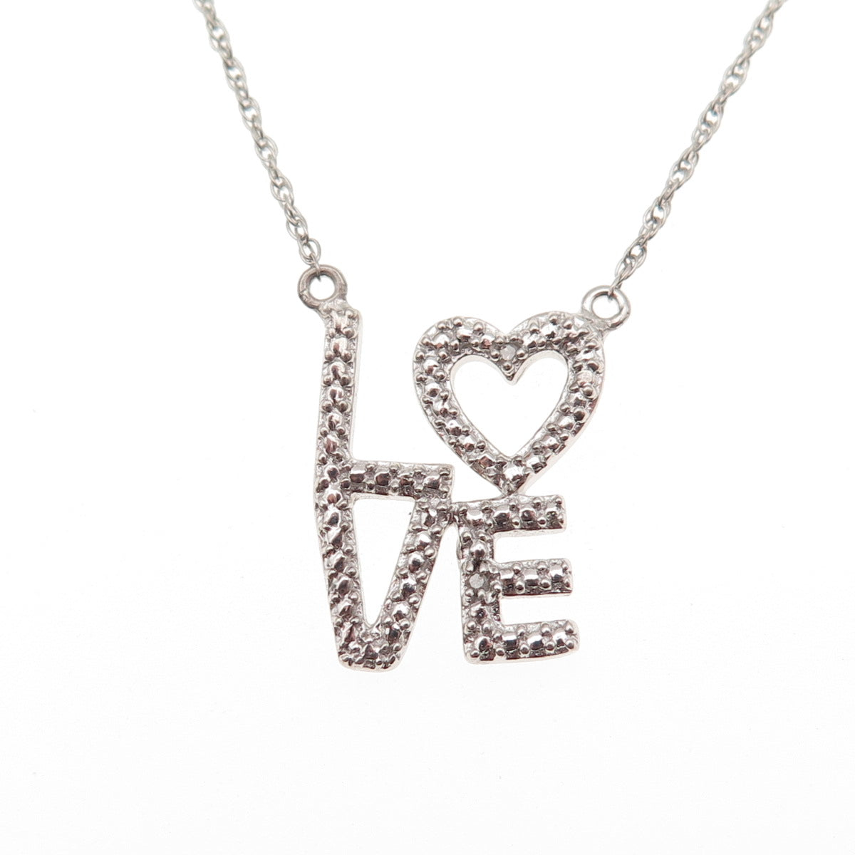 Sun 925 Sterling Silver Italy Real Diamond Accent Love Cable Chain Necklace 18"