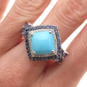 Chuck Clemency 925 Sterling Silver Real Turquoise Tanzanite & Topaz Ring Size 8