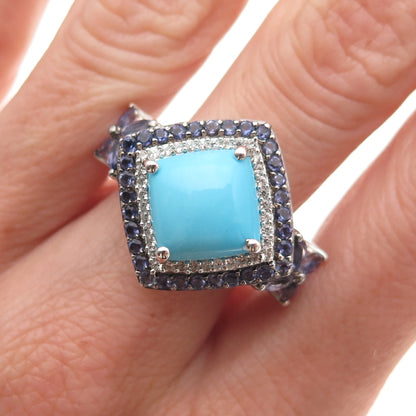 Chuck Clemency 925 Sterling Silver Real Turquoise Tanzanite & Topaz Ring Size 8