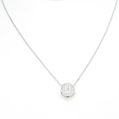 925 Sterling Silver Round-Cut C Z Letter "U" Initial Cable Chain Necklace 16-18"