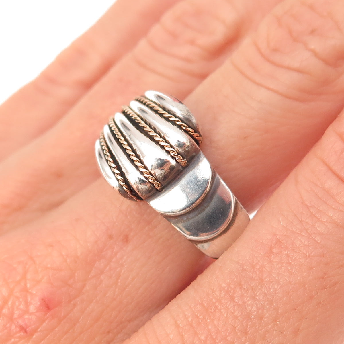 Monica Jain 925 Sterling Silver 14K Gold Vintage Seashell Ring Size 7