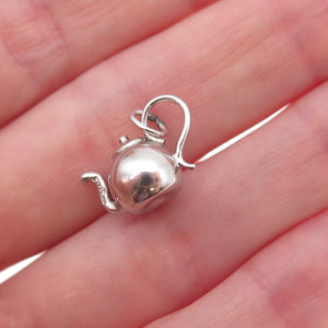 925 Sterling Silver Antique Art Deco Teapot 3D Charm Pendant