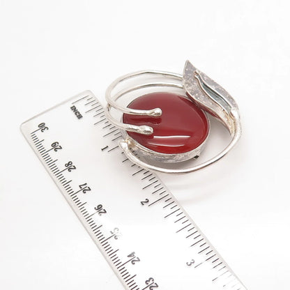 925 Sterling Silver Vintage Real Carnelian Gemstone Modernist Pin Brooch