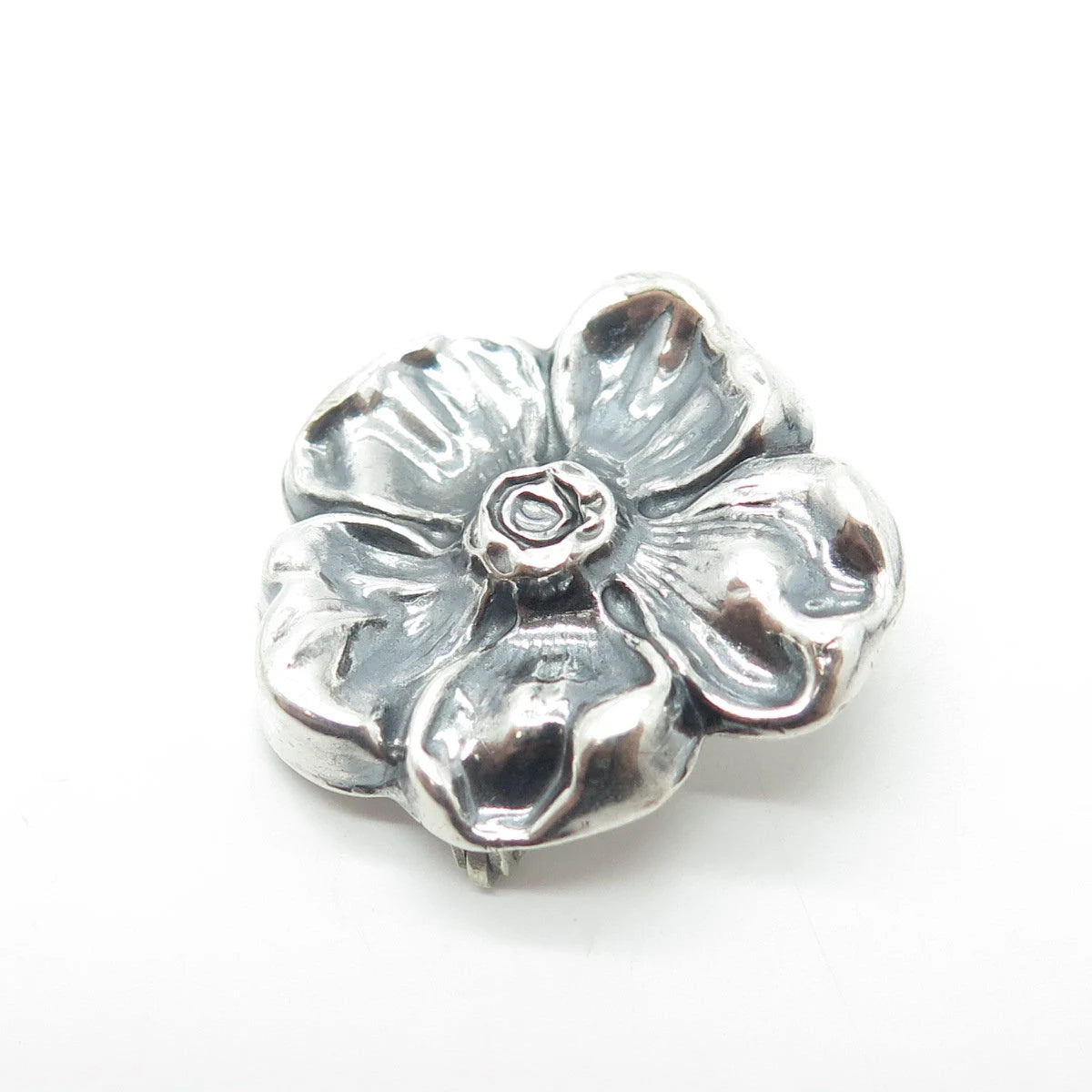 925 Sterling Silver Antique Art Deco Tropical Floral Hollow Pin Brooch