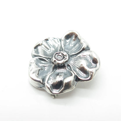 925 Sterling Silver Antique Art Deco Tropical Floral Hollow Pin Brooch