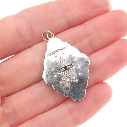 Theda Sterling Silver Antique Art Deco Real MOP Marcasite St. Mary Charm Pendant