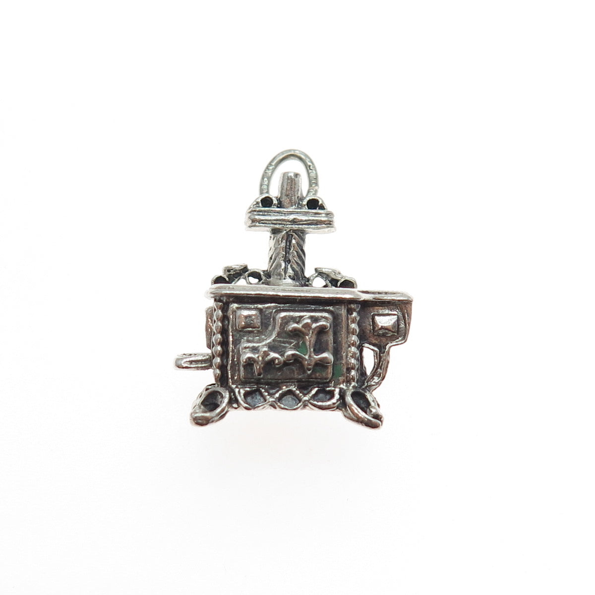 BEAU Sterling Silver Vintage Old Cast Iron Stove Oxidized Mini 3D Charm Pendant