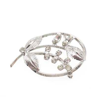925 Sterling Silver Antique Art Deco Rhinestone Floral Pin Brooch