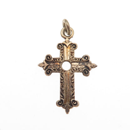 925 Sterling Gold Plated Antique Art Deco Cross Pendant (missing stanhope)