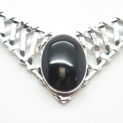 925 Sterling Silver Vintage Real Black Onyx Modernist Woven Chain Necklace 18"