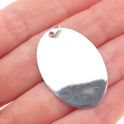 925 Sterling Silver Vintage Engravable Oval Tag Charm Pendant