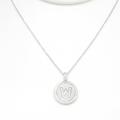 925 Sterling Silver Italy Round-Cut C Z Letter "W" Cable Chain Necklace 16"