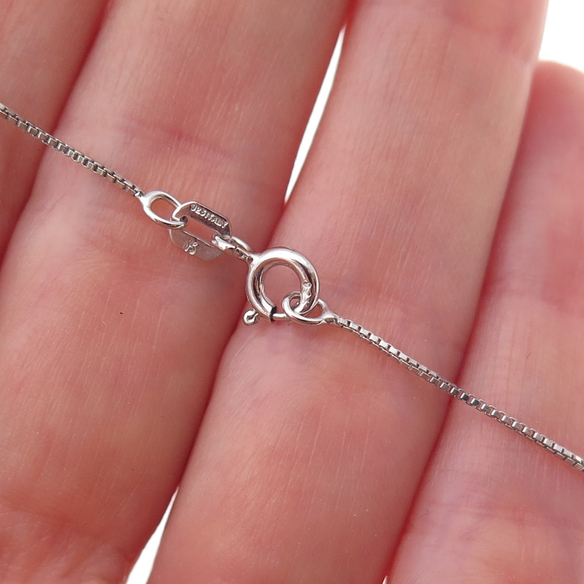 925 Sterling Silver 2-Tone Real Diamond Double Heart Box Chain Necklace 18"