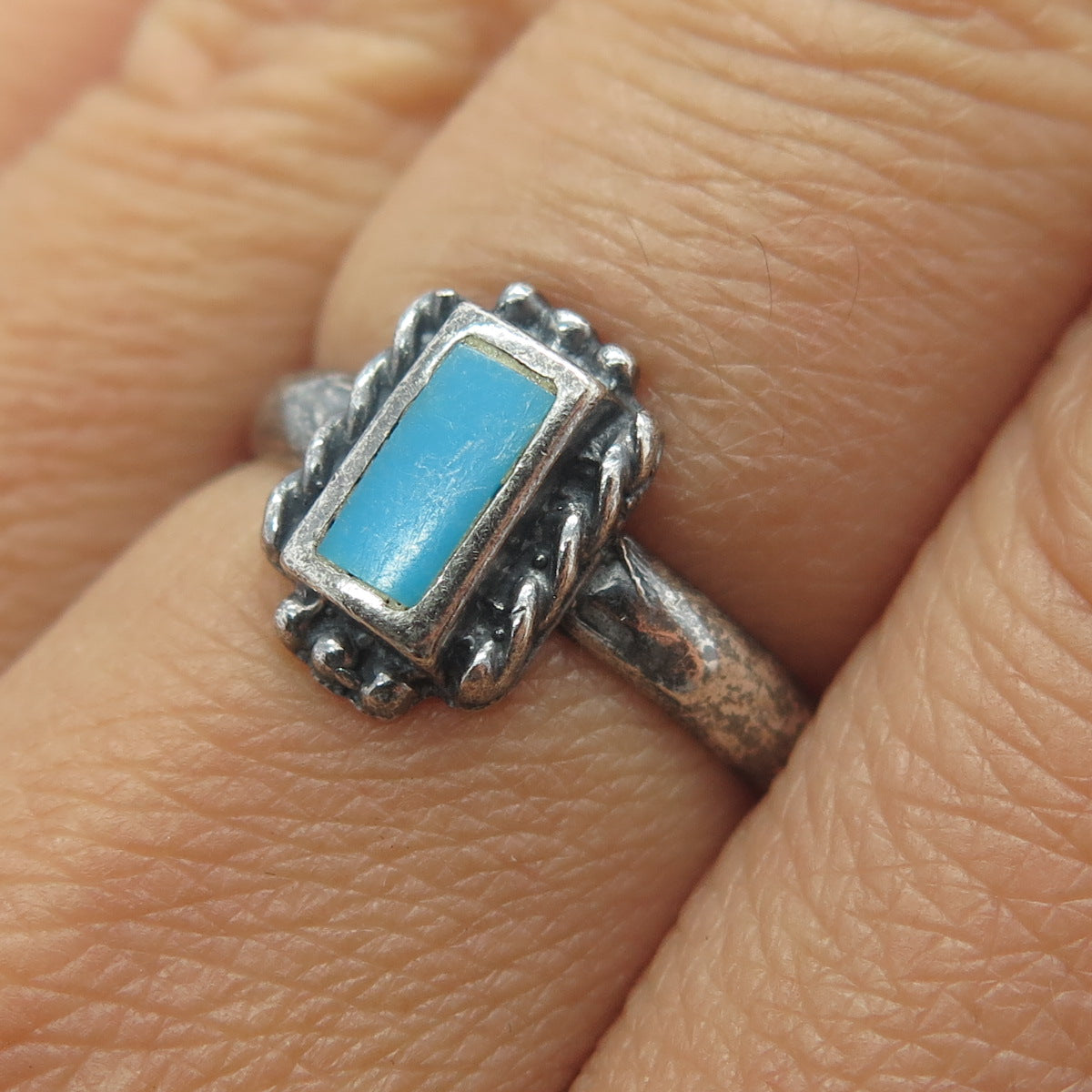 925 Sterling Silver Vintage Real Turquoise Gemstone Ring Size 7