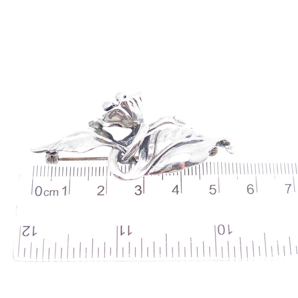 JEWELART 925 Sterling Silver Vintage Modernist Tulip Flower Oxidized Pin Brooch