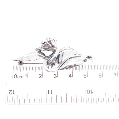 JEWELART 925 Sterling Silver Vintage Modernist Tulip Flower Oxidized Pin Brooch