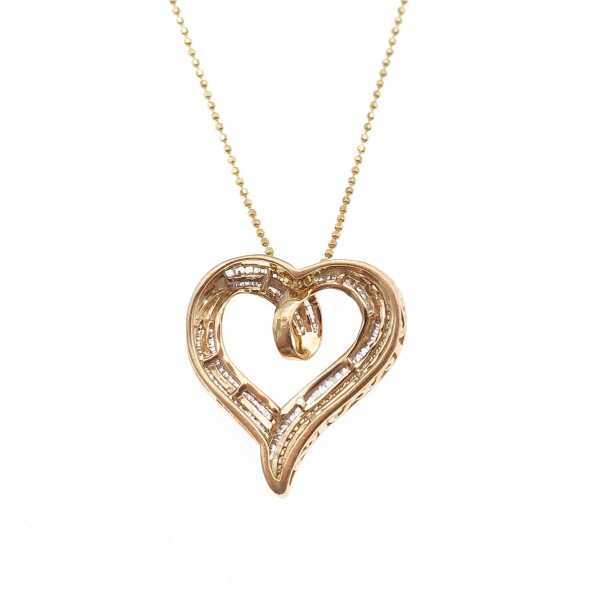 925 Sterling Silver Gold Plated Real Diamond Heart Beaded Chain Necklace 18"