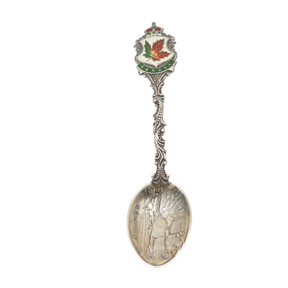 925 Sterling Silver Antique 1901 Canada Enamel Halifax Maple Leaf Coffee Spoon