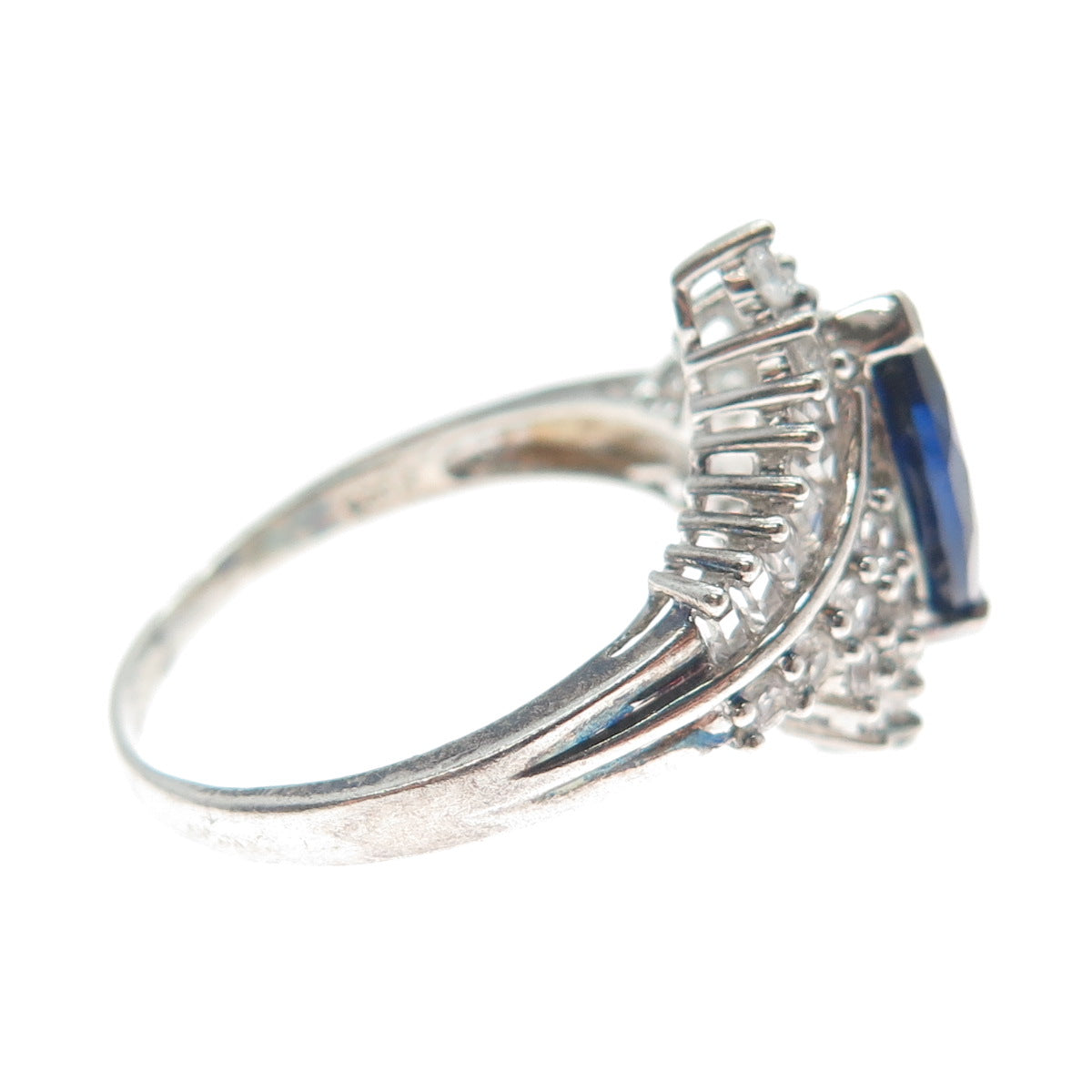JH YOUNG Sterling Silver Lab-Created Sapphire & Real White Topaz Ring Size 9.25