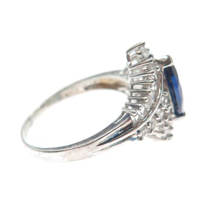 JH YOUNG Sterling Silver Lab-Created Sapphire & Real White Topaz Ring Size 9.25