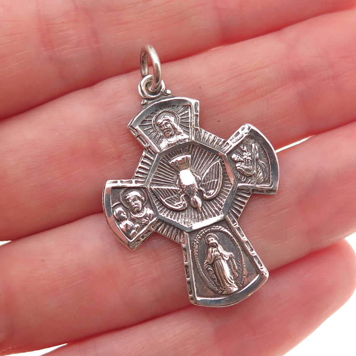 Chapel 925 Sterling Silver Antique Art Deco 4-Way Cross Oxidized Charm Pendant