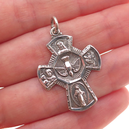 Chapel 925 Sterling Silver Antique Art Deco 4-Way Cross Oxidized Charm Pendant