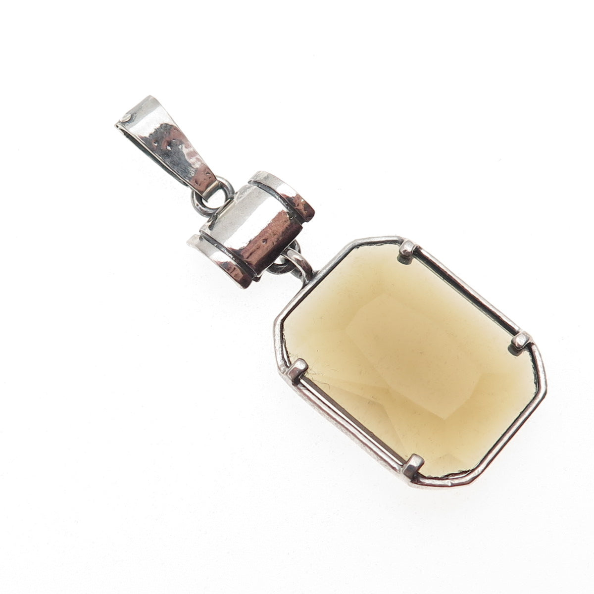 925 Sterling Silver Vintage Real Smoky Quartz Oxidized Charm Pendant