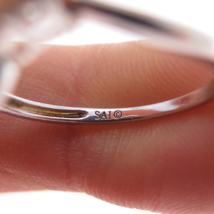 SAI 925 Sterling Silver Real Pink & White Sapphire Ring Size 6.75