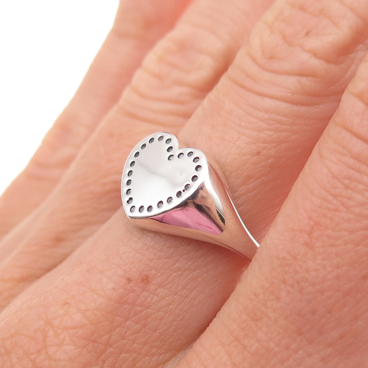 Pandora 925 Sterling Silver Round-Cut C Z Heart Signet Ring Size 7