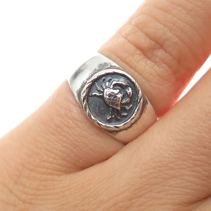 925 Sterling Silver Vintage Cancer Zodiac Sign Oxidized Signet Ring Size 4
