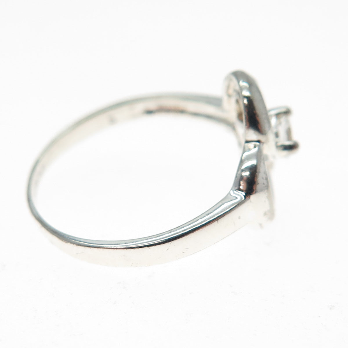 925 Sterling Silver Vintage Round-Cut C Z Heart Ring Size 8