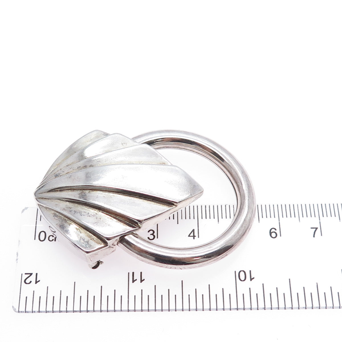 KRYPELL 925 Sterling Silver Vintage Modernist Door Knocker Oxidized Pin Brooch
