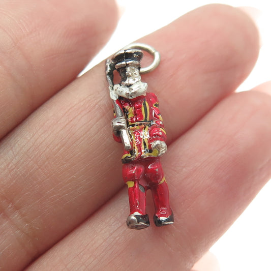 925 Sterling Silver Antique Colorful Enamel Beefeater Royal Guard 3D Pendant