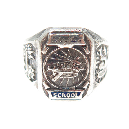 925 Sterling Silver Antique 1948 Enamel St. Louis School Oxidized Ring Size 6