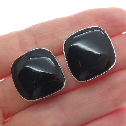 925 Sterling Silver Vintage Mexico Real Black Onyx Gemstone Earrings