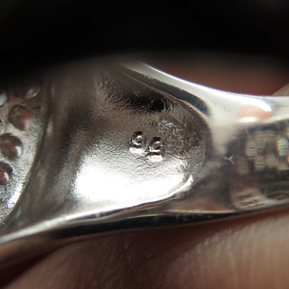 925 Sterling Silver Real Round-Cut Black Spinel & C Z Heart Ring Size 7.5