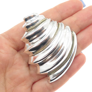 925 Sterling Silver Vintage Mexico Modernist Ribbed Pin Brooch / Pendant