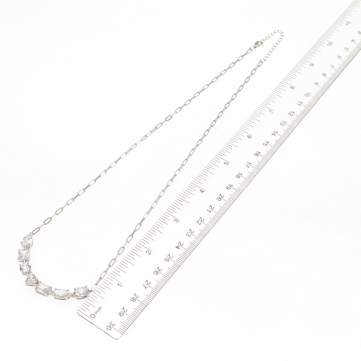 925 Sterling Silver Muti-Cut C Z Paperclip Chain Necklace 18-20"