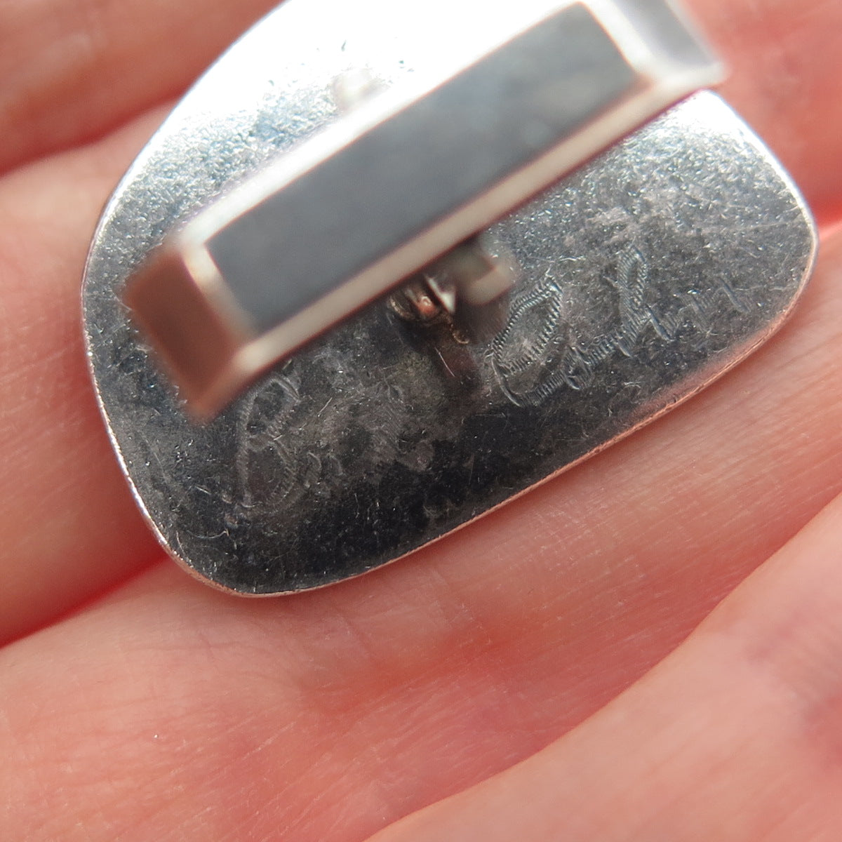 BUD COLIN 925 Sterling Silver Vintage Real Agate Modernist Oxidized Cufflinks