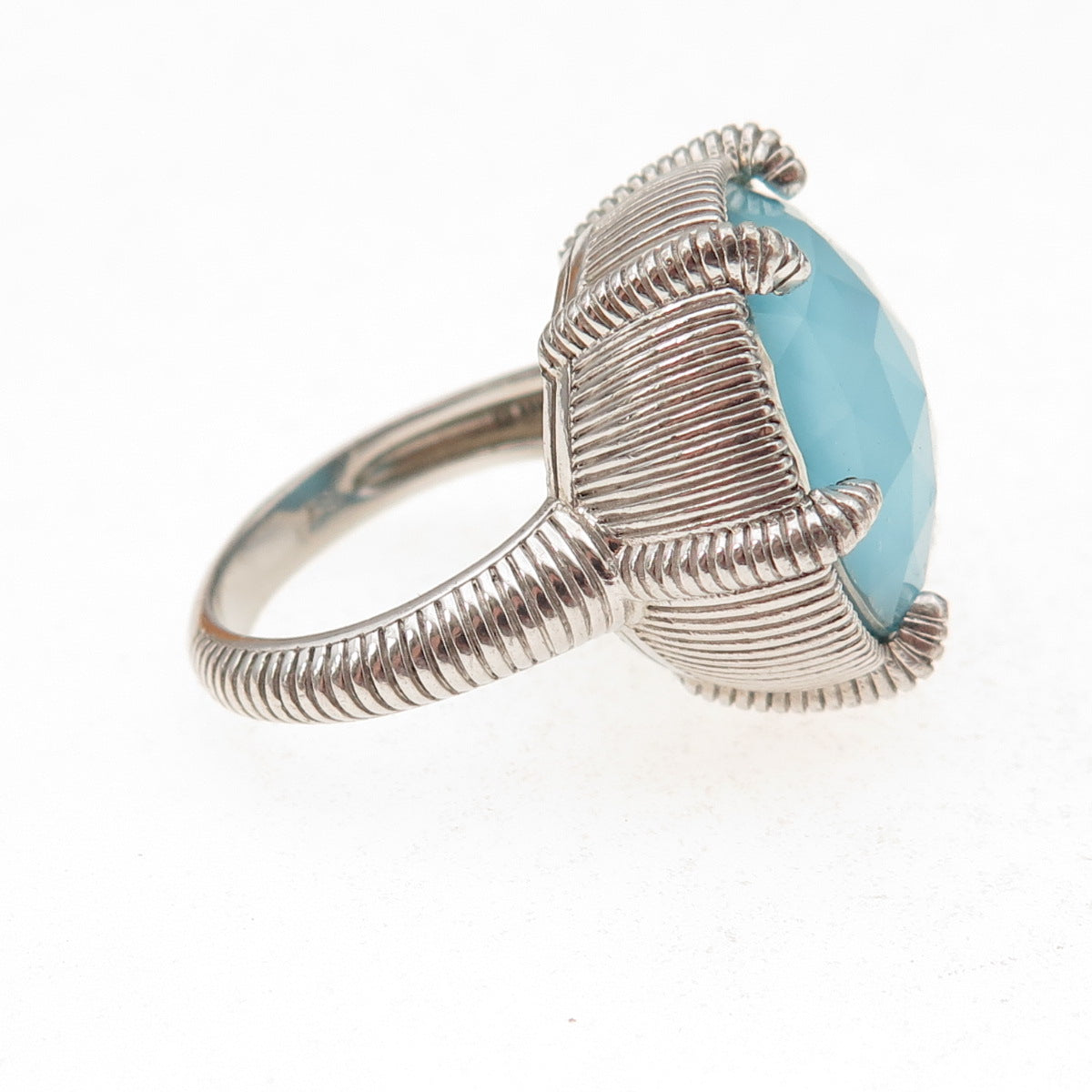 Judith Ripka 925 Sterling Silver Real Doublet Turquoise Floral Ring Size 7