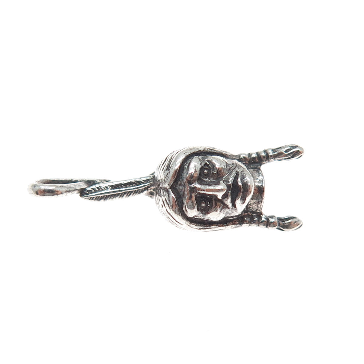 925 Sterling Silver Vintage Indian Chief Oxidized Minimalist 3D Charm Pendant