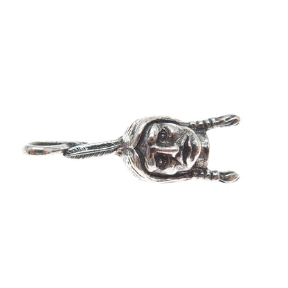 925 Sterling Silver Vintage Indian Chief Oxidized Minimalist 3D Charm Pendant