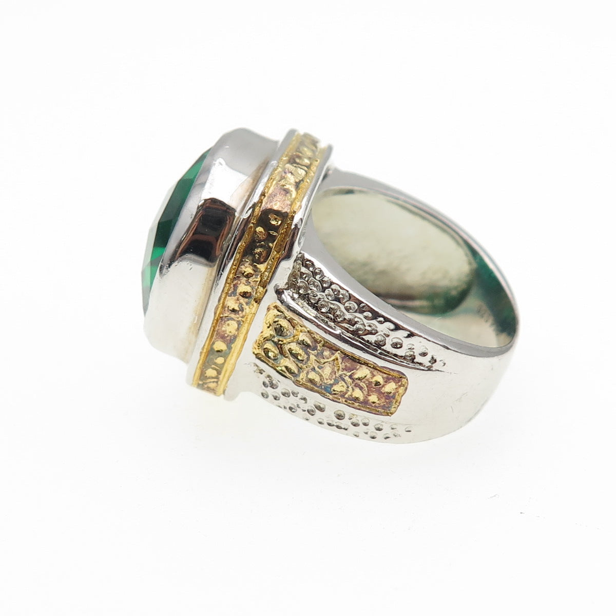 925 Sterling Silver 2-Tone Real Cushion-Cut Chrome Diopside Ring Size 6.5