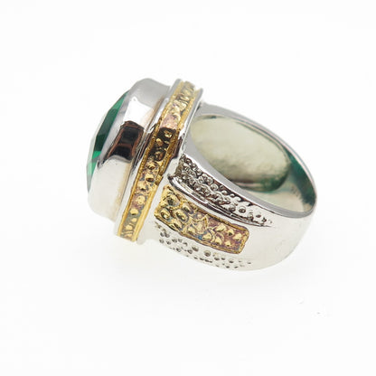 925 Sterling Silver 2-Tone Real Cushion-Cut Chrome Diopside Ring Size 6.5