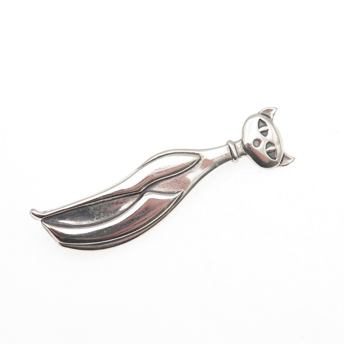 Beaucraft 925 Sterling Silver Vintage Modernist Cat Oxidized Pin Brooch